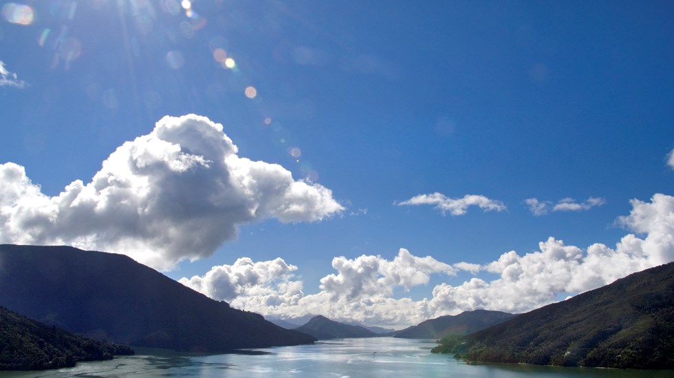 A view across the Marlborough Sounds, New Zealand.