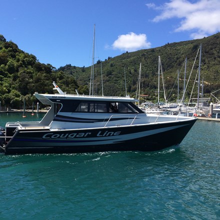 Cougar Line's Sounds Discovery in Picton Marina, in New Zealand's Marlborough Sounds