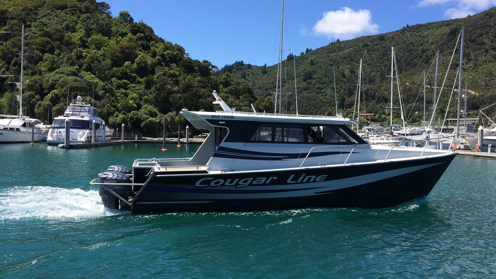 Cougar Line's Sounds Discovery in Picton Marina, in New Zealand's Marlborough Sounds