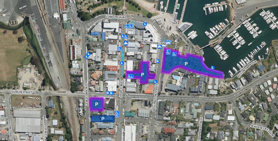 Picton parking map, Marlborough Sounds, New Zealand.